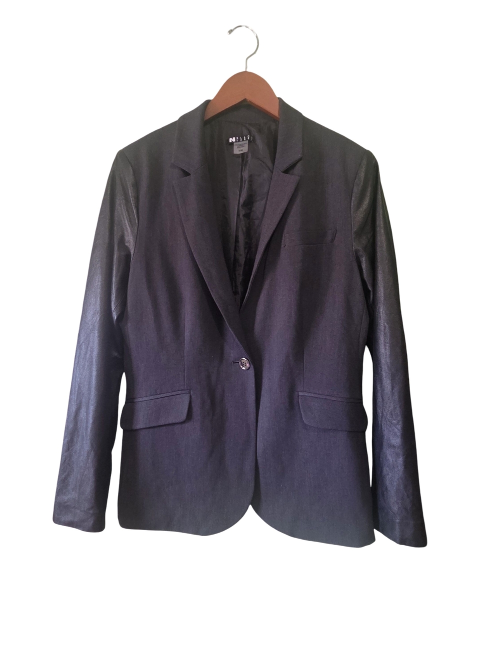 Black Label Black Blazer with Faux Leather Sleeves